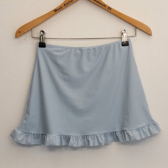 Light Blue Ruffle Hem Mini Skirt No Tags Flowy Soft Pull-On Waist Feminine Fit - Picture 2 of 3